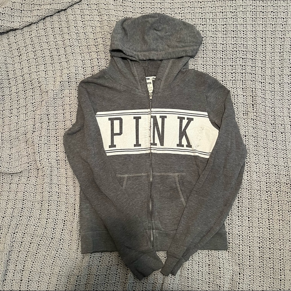 PINK grey zip up sweater